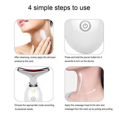 4 simple steps to use the Uonkeus 3-in-1 beauty device for facial and neck massage instructions.