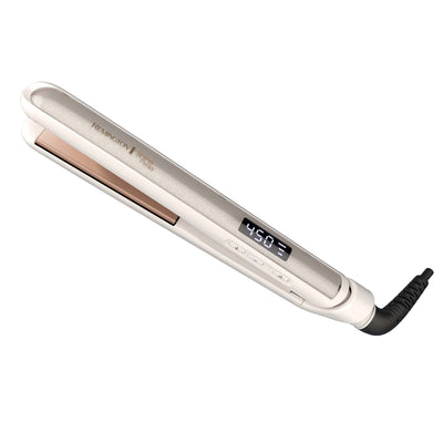 Remington Shine Therapy 1" Hair Straightener in champagne color with advanced ceramic plates and digital display.